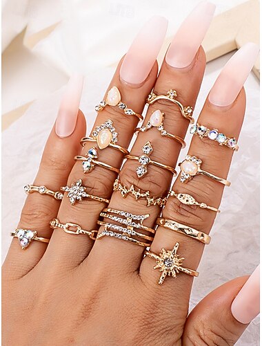  Dámský prsten v bohémském stylu ze slitiny, multidesign, zlatá povrchová úprava, ideální pro každodenní nošení, dovolenou a cestování