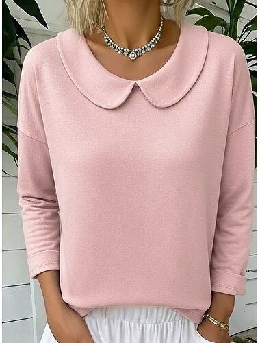  Dames T-shirt Effen Kleur Stijlvol Klassiek Lange mouw Strakke ronde hals Overhemdkraag Normale tops Dagelijks Vakantiekleding blauw Zwart Wit Blozend Roze Rood Zomer Lente