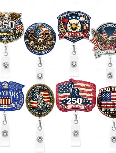  Porta badge retrattile per il 250° anniversario dell'America con clip a coccodrillo, porta badge identificativo per il 250° anniversario dell'indipendenza, accessori per il 4 luglio 1776-2026, regalo