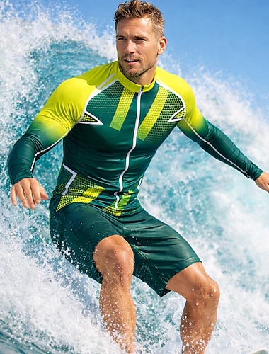  Miesten Vakio Ihottumissuoja Uimapaita Geometrinen Kaltevuus Värien estäminen Sulkea jnk vetoketju UPF50+ UV suoja Nopea kuivuminen Pitkähihainen Uima-asut Rash guard -suojapaita Lainelautailu