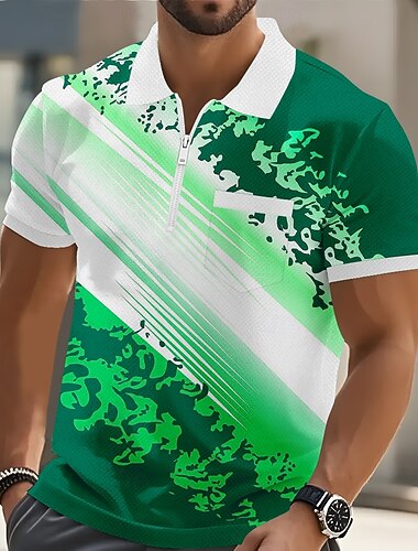  4 يوليو 2026، الذكرى 250 رجالي هندسي حجر كريم قمصان البولو كم قصير قمصان البولو قميص بياقة كاجوال الأماكن المفتوحة ملابس الرياضة مناسب للعطلات جيب طباعة ثلاثية الأبعاد قميص بولو بسحاب ربع