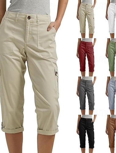  Dámské Kargo kalhoty Capri kalhoty Kalhoty chinos prázdniny Šik ven Na běžné nošení Telecí délka Středně vysoký pas Bez vzoru Kapsy Elastický pas Pohodlný Pohodlné Neelastické Denní Venkovní ulice