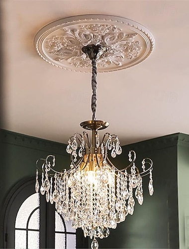  נברשות תליון טיפות גשם קריסטל מודרניות עם 6 נורות זהב גוף תאורת תקרה לחדר אוכל, סלון, חדר שינה, מבואה, כניסה