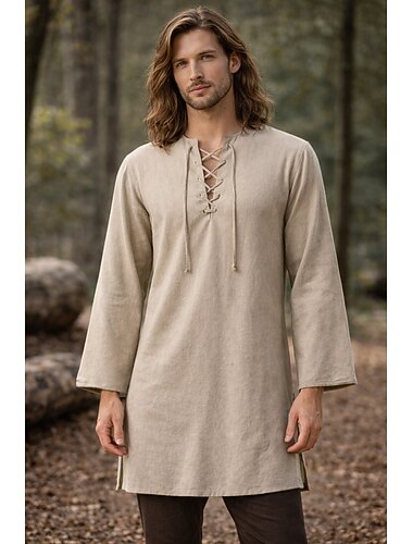  Médiéval Renaissance Chemise Tunique Manches longues Pirate Viking Déguisement Homme Viking Pirate Halloween Carnaval Performance LARP Foire de la Renaissance Adulte Chemise