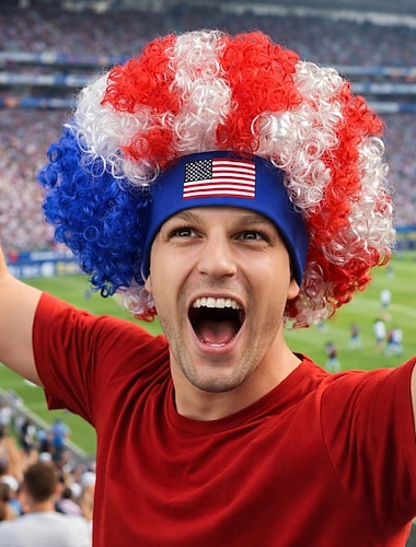  Perruque rouge, blanche et bleue pour les fans des États-Unis
