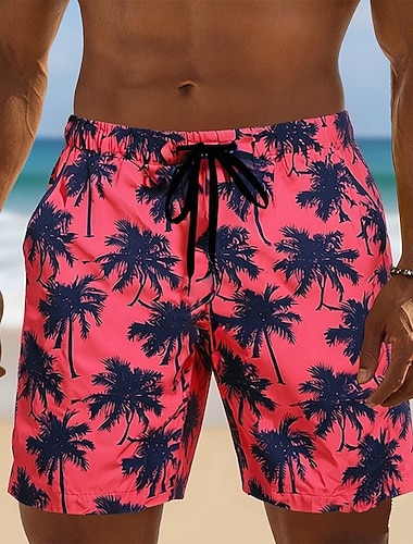  Herren Kokospalme Tropische Pflanzen Badehosen Badeanzüge Badeshorts Boardshorts Mittlere Taille Hawaiianisch Strandurlaub Seitentaschen Netzfutter Elastischer Kordelzug in der Taille Designer