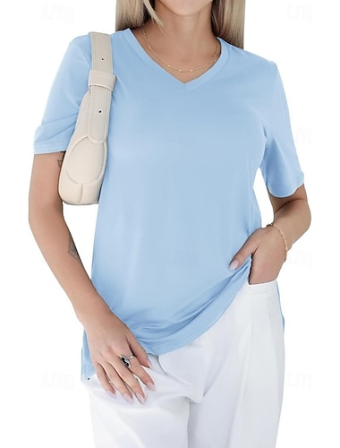  Dames Grote maten Oversized T-shirt T-shirts Effen Kleur Vintage Stijlvol Casual Korte mouw V-hals Lange tops Dagelijks Uitgaan Roest rood Zwart Wit Blozend Roze Wijn Zomer Lente