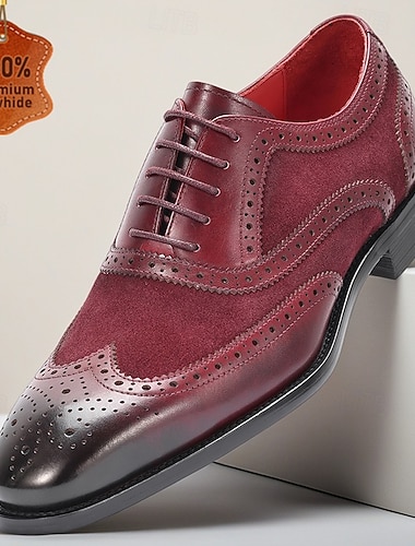  Herresko i ekte skinn med brogues – førsteklasses kuskinn, vingetuppdesign, elegant og klassisk stil, komfortable pensko for menn, ideelle for bryllup, fester, kontor og formelle arrangementer