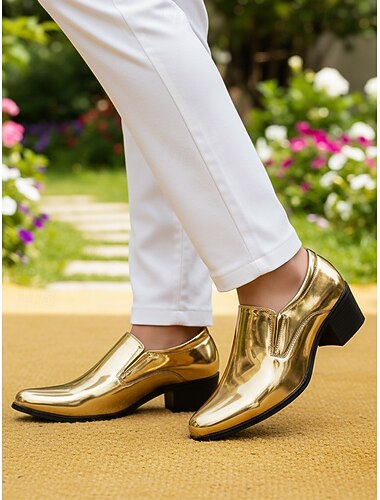  Мужские лоферы золотистого металлического цвета – обувь для торжественных свадеб, вечерних мероприятий и торжеств в саду, роскошная искусственная кожа.