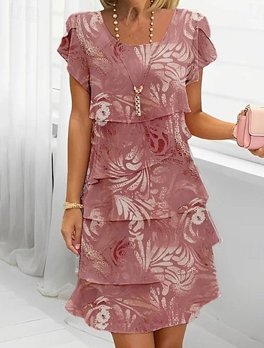  Damen Minikleid Freizeitkleid Chiffonkleid Sommerkleid Mode Modern Täglich Strand Wochenende Normale Passform Blume Kurzarm Rundhalsausschnitt Blau Rosa Lavendel Dunkelblau Sommer Frühling