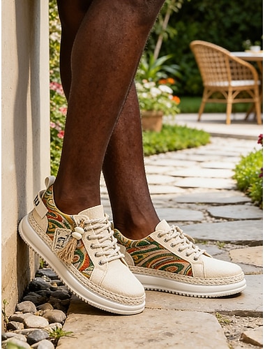  Beige canvas golfsneakers voor heren, ademend en lichtgewicht ontwerp, geschikt voor buitenactiviteiten, resorts en casual gebruik, comfortabel voor reizen en vrije tijd.