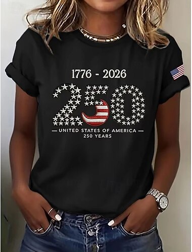  Amerikaanse onafhankelijkheidsdag Dames T-shirt Afdrukken Grafisch Vlag Brief Vintage Stijlvol Klassiek Korte mouw Strakke ronde hals Normale tops Dagelijks blauw Zwart Wit Rood Zomer Lente