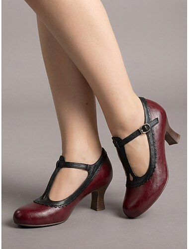  女性用1950年代レトロTストラップメリージェーン - エレガントな黒と白のツートンカラーのパンプス。スカラップブローグトリムとスプールヒール付き。ヴィンテージウェディング、パーティーに最適。 &クラシックなオフィスウェア