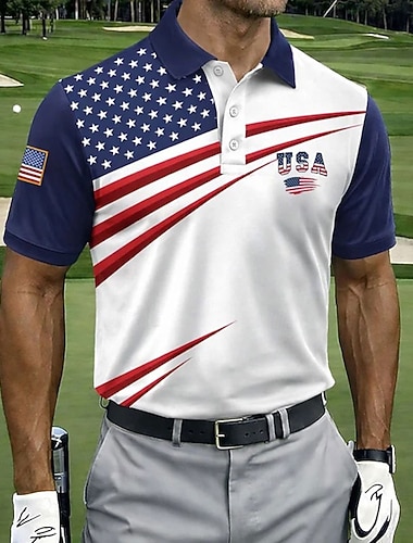  4 juli 2026 250e Voor heren Amerikaanse Amerikaanse vlag Golf Sport Poloshirts Korte mouw Poloshirt Overhemden met kraag Casual Sportkleding Knop Zomer Lente blauw Zwart 1 Zwart 2