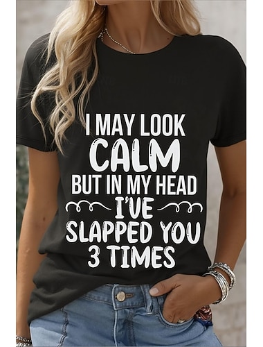  dam t-shirt rolig humor citat tryck grafisk bokstav snygg klassisk casual kortärmad rund hals rund hals normalt toppar dagligen helg svart och vit svart/röd svart sommar vår höst vinter