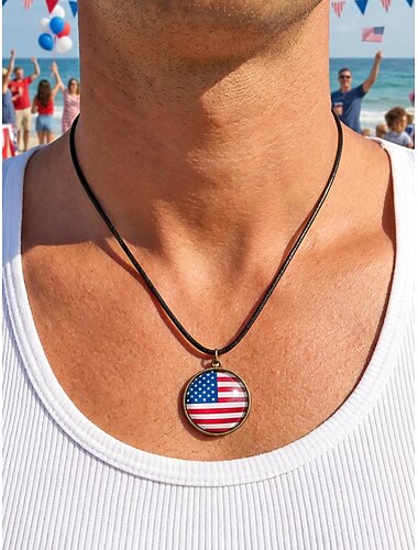  Collana con ciondolo a forma di bandiera americana da uomo, realizzata in lega e acrilico, in stile patriottico, perfetta per il 250° anniversario degli Stati Uniti, il giorno dell'indipendenza, per attività all'aperto, casual e per l'uso quotidiano.