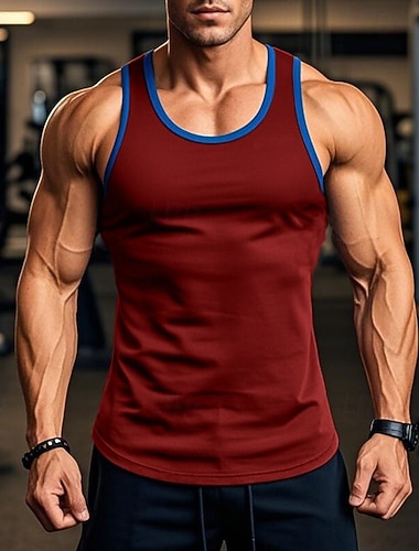  Homens Malha Íntima Colete Camiseta Interior camisa sem manga Sem Manga Decote Redondo Verão Côr Sólida Tecido Esportivo Bloco de cor Rua Casual Esportes Preto Branco Vinho Top Tee para Homens