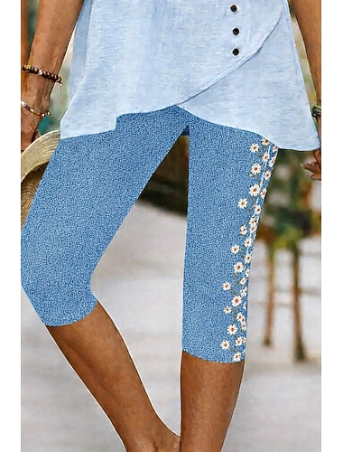  Dámské Capri kalhoty Kalhoty chinos Legíny prázdniny Vinobraní Šik ven Telecí délka Vysoký pas Květinový Grafika Potisk Pohodlné Yumuşak Elastické Denní Venkovní Dovolená Vodní modrá Černá Královsk