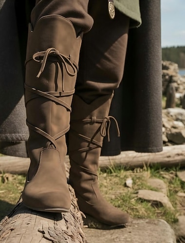  Rétro Vintage Médiéval Renaissance Chaussures Bottes Chevalier Viking Croisé Déguisement Homme Viking Pirate Halloween Carnaval Mascarade Performance LARP Foire de la Renaissance Adulte Chaussures