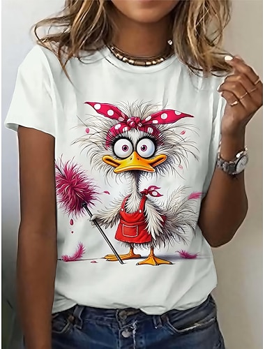  Dame T skjorte Trykt mønster Grafisk Dyr Bokstaver Årgang Stilfull Klassisk Kortermet Crew-hals Rund hals Vanlige topper Daglig Helg Hvit Regnbue Grå Sommer Vår