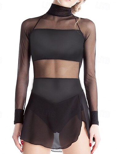  Kjole til kunstløp Dame Jente Skøyteløp Kjoler Drakter Svart Rød Navyblå Åben Ryg Netting Spandex Høy Elastisitet Trening Konkurranse Skøyteklær Lapper Langermet Skøyting Kunstløp