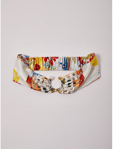  Sommerliches, seidiges Satin-Kopftuch aus Santorini mit Raffungen