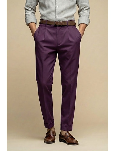  Pour des hommes Coton Lin Dress Pants works Occasionnel Promenade Mode Quotidien Classique Noir Blanche Rouge Bordeaux Couleur Unie Coupe régulière Long Non Elastique