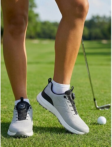  Grijze damesgolfschoenen met spikes – verstelbare sportschoenen met draaisluiting en antislipzool voor buitensporten en golfbanen.