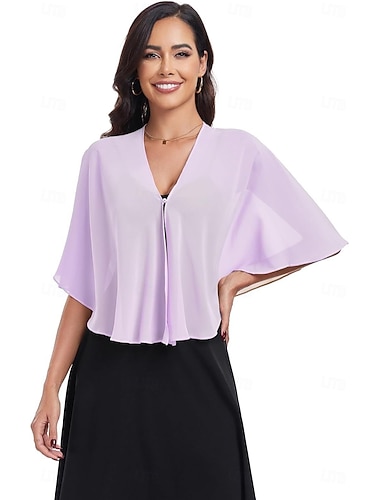  Sjal til kvinner Shrug Mors wraps Brudeomslag Bryllupsgjestens wraps Elegant damer Formell Stil Ermeløs Chiffon Bryllup Wrap Med Ren Farge Til Daglig Sommer