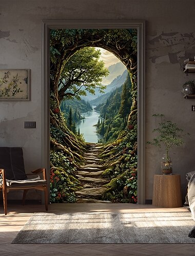  Poster Copertura della porta Banner per esterni 森林 Carino 3D Dormitorio Stanza per adolescenti Dormitorio universitario Ragazzi Man Cave Frat Bedroom Sfondi di ripresa Porta d'ingresso Arredamento