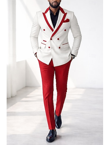  Menn Smokings drakter Fest Svart Rosa Vår, Høst, Vinter, Sommer Dress Spiss Ensfarget Skreddersydd 2-delt sett Dobbeltkneppet med seks knapper