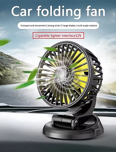  Autolüfter, 12-V-Zigarettenanzünder- oder USB-betriebener Fahrzeuglüfter, faltbarer Armaturenbrettlüfter mit 360°-Drehung, leistungsstarker 5-Blatt-Lüfter für Auto, LKW, SUV, Wohnmobil, Büro,