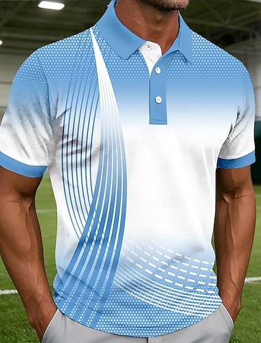  Herren Geometrisch Linie Poloshirts Kurzarm Polo-Shirts Hemden mit Kragen Lässig Athleisure Knöpfe Frühling & Sommer Blau Rosa Purpur