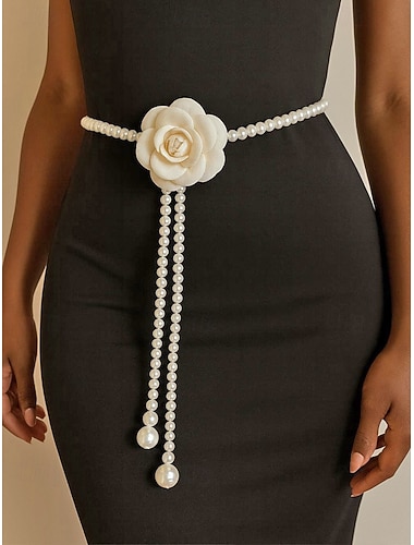  Damhalsband med kameliafärgad pärlkedja i svartvitt, eleganta smycken för bröllop, kvällsfest, kontorspendling och formella tillfällen.