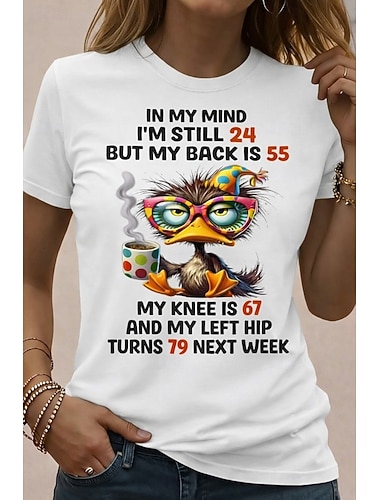  dame-T-skjorte morsom humor sitater lappeteppe trykk katt bokstav morsom slang stilig grunnleggende klassisk korte ermer rund hals rund hals vanlig topper daglig hvit lys grønn grå vår #