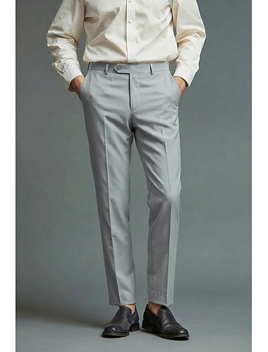  Pour des hommes Coton Lin Dress Pants works Affaires Bureau & Carrière Léger Classique Formel Noir Gris Claire Printemps & Été Pantalon Couleur Unie Coupe sur mesure Long Non Elastique
