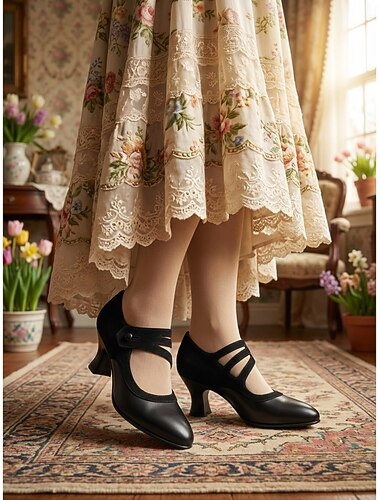  scarpe con tacco verde scuro da donna in stile vittoriano - décolleté vintage Mary Jane in similpelle con elegante cinturino &dettaglio del bottone per i tea party formali, eventi storici