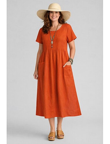  Per donna Abito Midi 100% cotone Abito a Tubino Vestito T-Shirt Moda Moderno Quotidiano All'aperto Ferie Vestibilità comoda Semplice Manica Corta Girocollo Verde militare Rosso Blu marino Estate