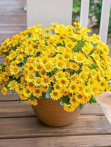  Fiori di margherita artificiali per decorazioni esterne, 6 mazzi di piante finte, bouquet di fiori artificiali per vasi da esterno, fiori di seta resistenti ai raggi UV, per esterni, porta d'ingresso,