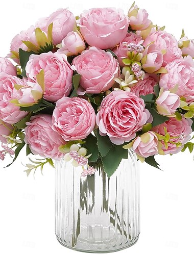  Conjunto de 4 peônias artificiais, peônias artificiais rosa, flores de peônia de seda, buquê de peônias artificiais para decoração de mesa de casamento, festa e casa.