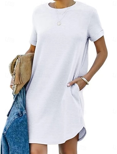  Per donna Abito al ginocchio Abito Bianco Vestito Casual Elegante Moda Moderno All'aperto Vacanza Uscire Vestibilità regolare Semplice Manica Corta Girocollo Blu Nero Bianco Rosso Estate Primavera