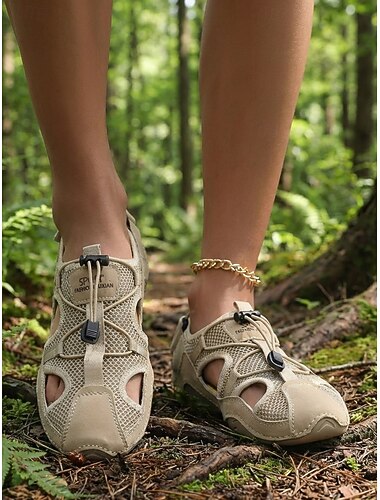  Dame khaki utendørs tursko, pustende lette trekkingsandaler med hurtigtørkende netting for turstier og elvevandring &sommereventyr