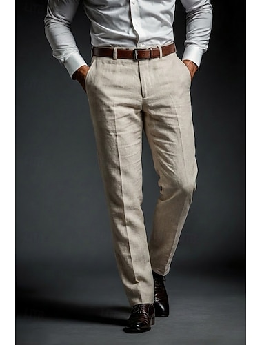  Pour des hommes Coton Lin Dress Pants works Pantalon décontracté Affaires Réunion Léger Décontracté Quotidien Formel Gris Claire Gris foncé Beige Été Printemps Pantalon Couleur Unie Coupe sur mesure