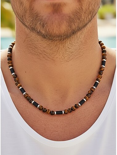  Herrekjede i bohemsk stil med naturstein, flerfarget, perfekt for hverdagsbruk og strandferier