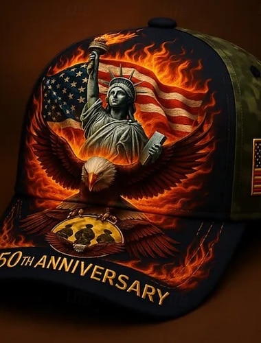  Mütze zum 250. Jahrestag der Vereinigten Staaten, Baseballkappe, patriotisches Motiv, Freiheitsstatue &Weißkopfseeadler-Design, Feuer &Flaggenmotiv, verstellbare Unisex-Kappe mit amerikanischem