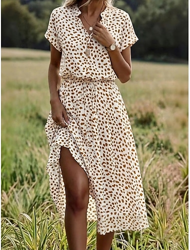  Damen Midikleid Freizeitkleid Blumenkleid Gepunktetes Kleid Elegant Mode Modern Outdoor Urlaub Ausgehen Normale Passform Tupfen Kurzarm V Ausschnitt Blau Schwarz Weiß Gelb Sommer Frühling