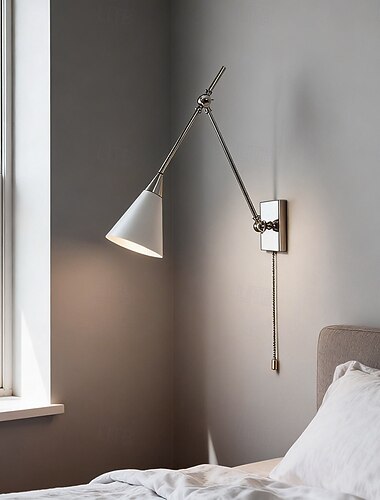  coppia di applique da parete in metallo lucido stile metà secolo, applique articolate con interruttore a catenella, applique moderne, luci da parete, lampadina a LED, illuminazione per interni,