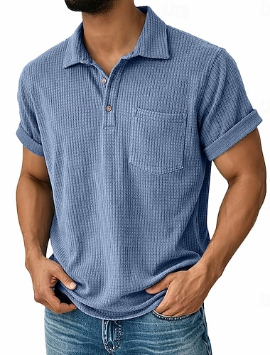  Per uomo Camicia Camicia popover Camicia casual Camicia di Velluto a Coste Blu Verde Albicocca Manica Corta Semplice Colletto a Camicia Casuale Quotidiano Tasca Frontale Abbigliamento Elegante Moda