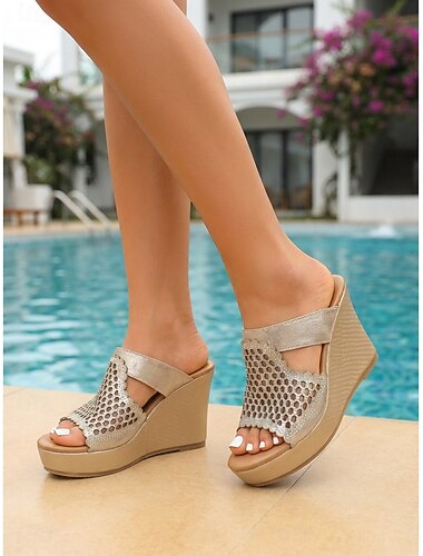  Elegante svarte damesandaler med strass - komfortable, hule platåsandaler i blonder og netting for luksushoteller ved bassengkanten og tropiske feriesteder &arrangementer på sommerkvelder