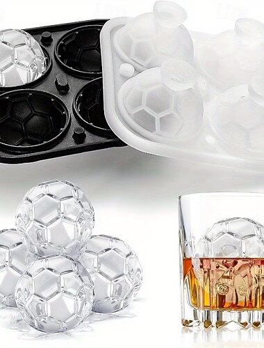  Isbitform med 4 hulrom til fotball, isbrett formet som fotball, sjokoladeform i silikonball, ny fotballgave, festartikler, for å lage avkjølte whiskycocktailer, perfekt gave til fotballfans